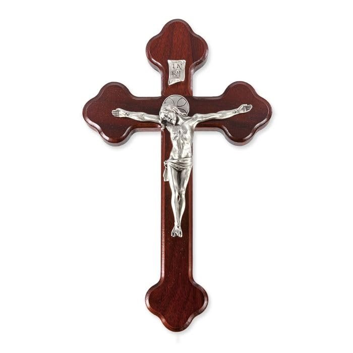 10" Latin Cherry Cross with Genuine Fine Pewter Corpus with Halo