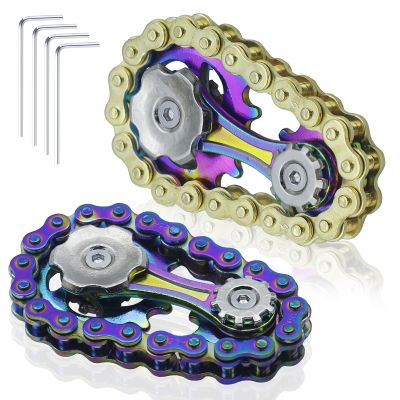 2 PACK Metal Bike Chain Fidget Spinners Toys for Adults & Teens & Kids - Cool Gadgets Office Desk Toy Stress Relief Sensory Items for Autism ADHD Anxiety Stocking Stuffers for Teen Boys Adult Men Gift