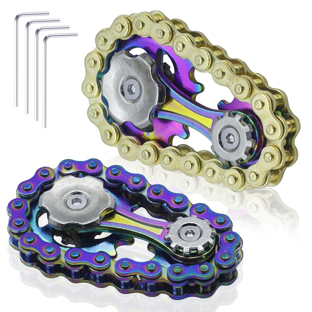 2 PACK Metal Bike Chain Fidget Spinners Toys for Adults & Teens & Kids - Cool Gadgets Office Desk Toy Stress Relief Sensory Items for Autism ADHD Anxiety Stocking Stuffers for Teen Boys Adult Men Gift