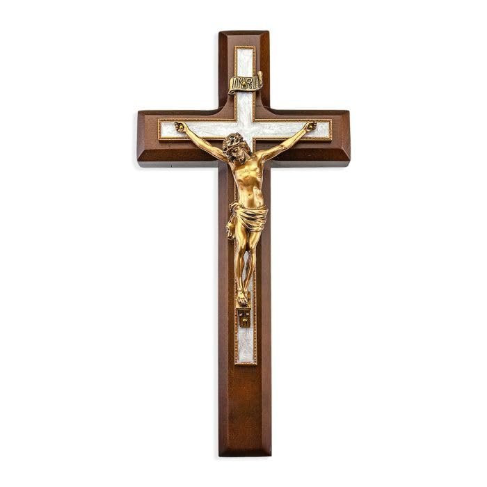 10" Walnut Wood and Pearlized Cross with Museum Gold Finish Corpus