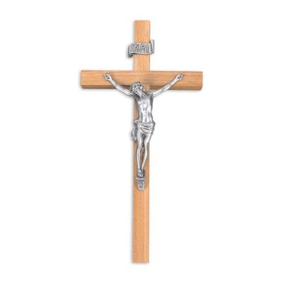 10" Oak Wood Cross with a Fine Pewter Corpus