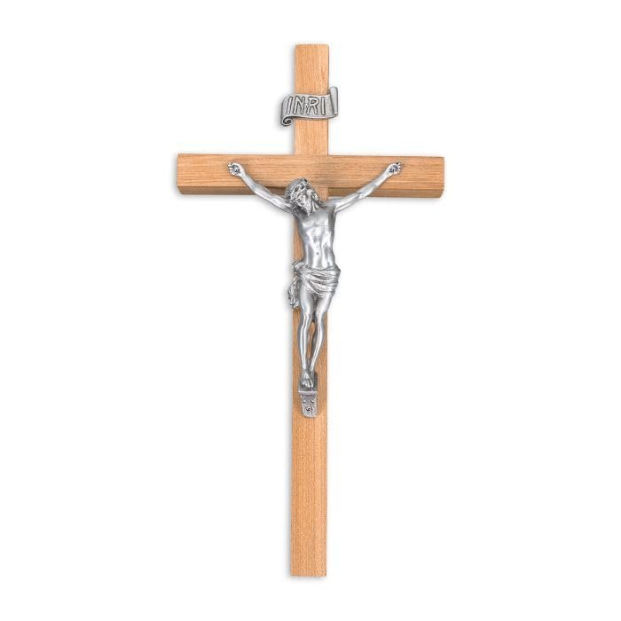 10" Oak Wood Cross with a Fine Pewter Corpus