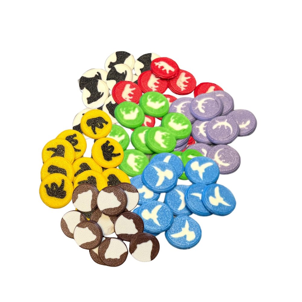 Animal Resource Tokens Compatible with Ark Nova  70 Piece 3D Printed Set in PLA+  Fun Upgrade Markers for Habitats (Bears, Birds, Herbivores, Petting Zoo, Predators, Primates, Reptiles)