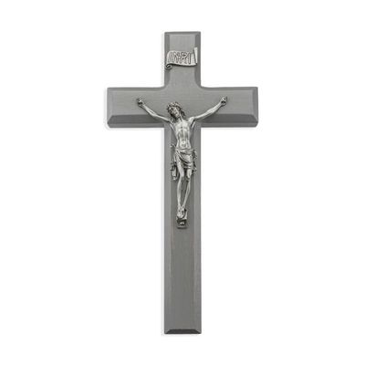 10" Grey Wood Cross with a Fine Pewter Corpus