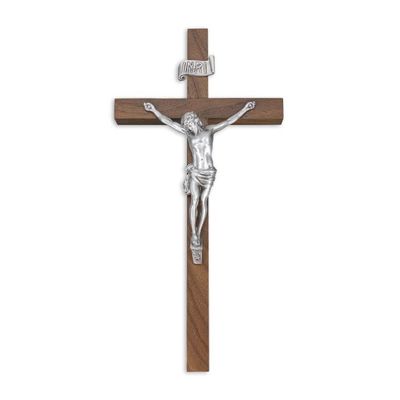 10" Walnut Wood Cross with a Fine Pewter Corpus Crucifix