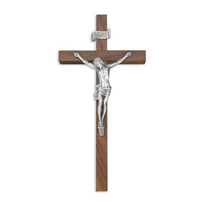 10" Walnut Wood Cross with a Fine Pewter Corpus Crucifix