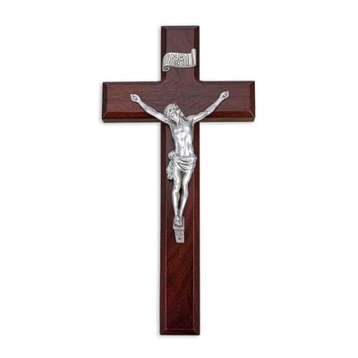 10" Dark Cherry Wood Cross with a Fine Pewter Corpus
