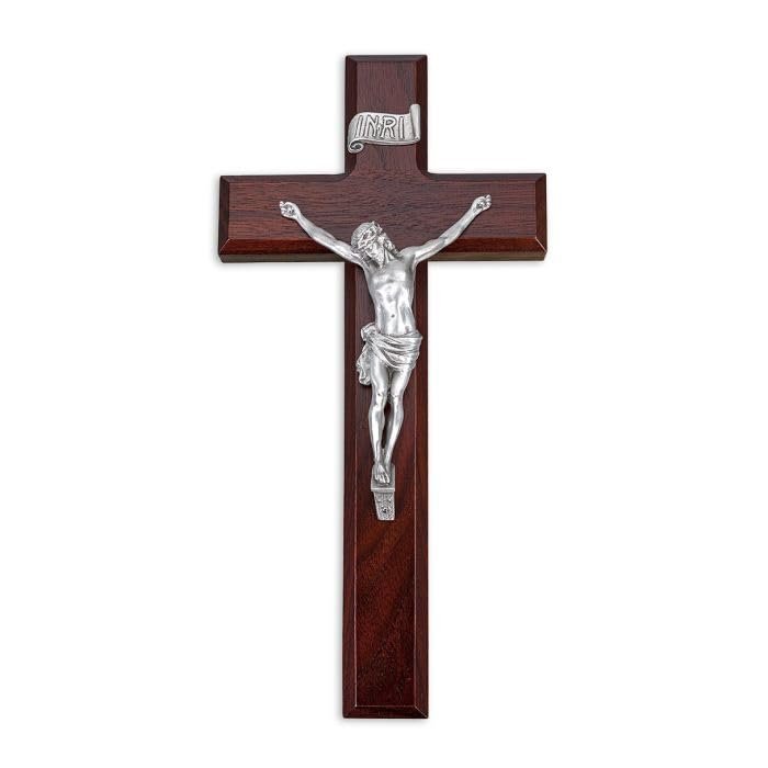 10" Dark Cherry Wood Cross with a Fine Pewter Corpus