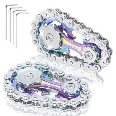 2 Pack Classic Silver Bike Chain Metal Fidget Spinners for Adults & Teen & Kids 8-12, Cool Gadgets Office Desk Toy Stress Relief Items for Autism ADHD Anxiety Stocking Stuffers for Teen Boys Men Gift