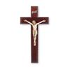 10" Dark Cherry Wood Cross with Museum Gold Finish Antiqued Corpus view 1