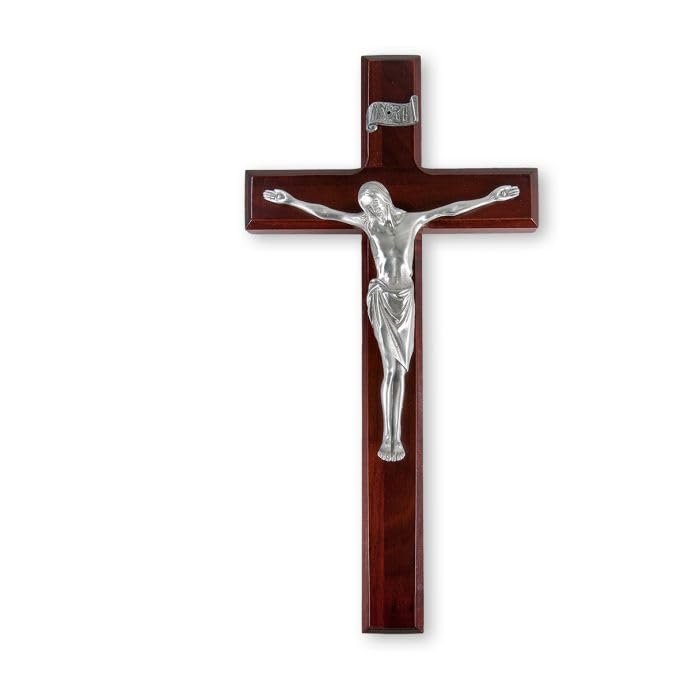 12" Dark Cherry Cross with a Fine Pewter Corpus
