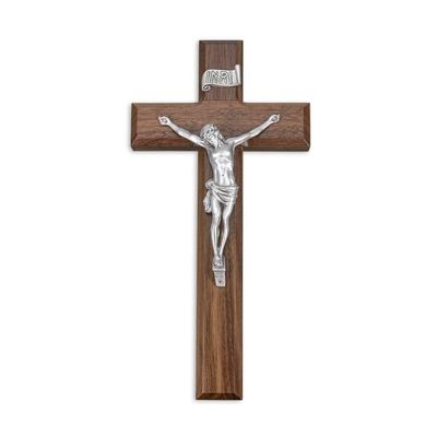 10" Walnut Wood Cross with a Fine Pewter Corpus