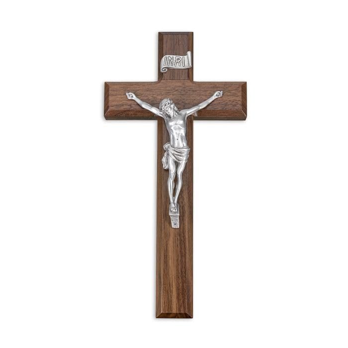 10" Walnut Wood Cross with a Fine Pewter Corpus