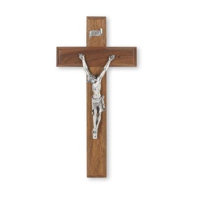 10" Walnut Cross with an Italian Silver Finish Corpus