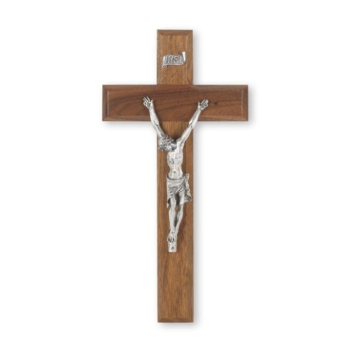 10" Walnut Cross with an Italian Silver Finish Corpus