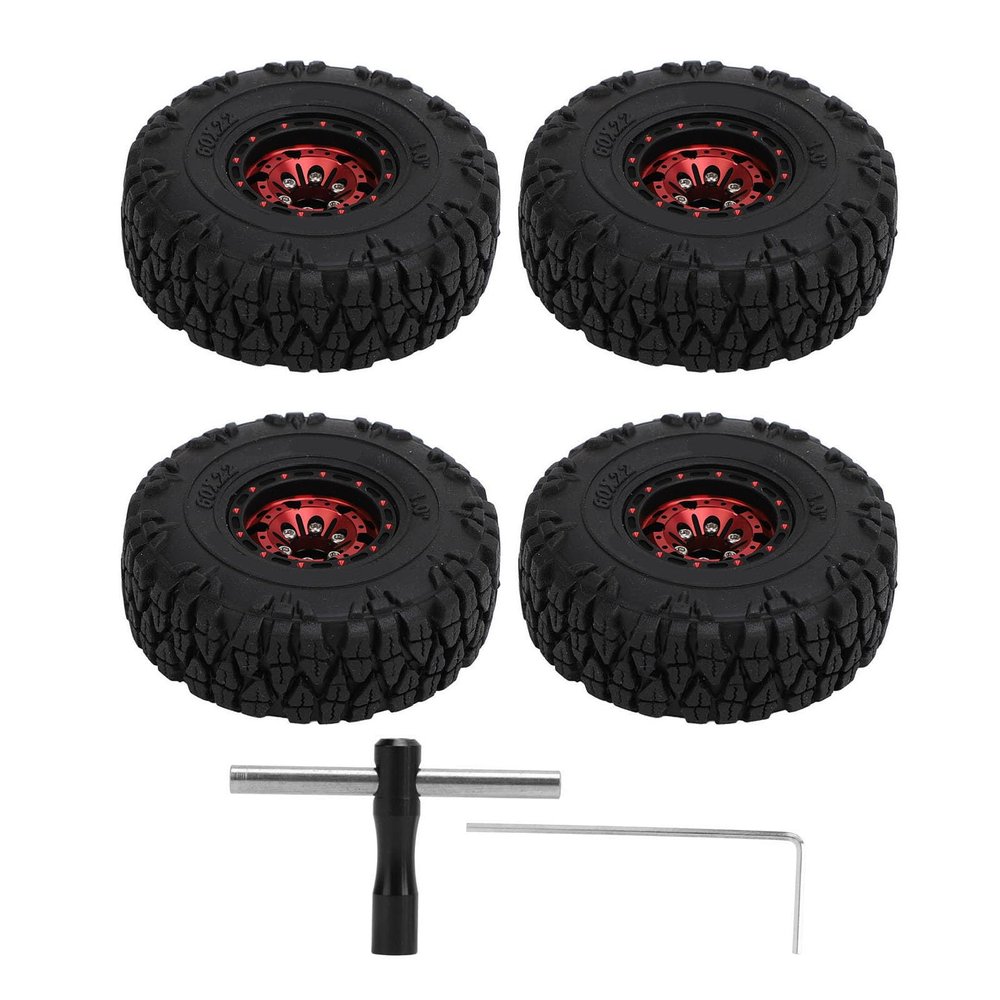 4PCS 1.0IN SMALL RC WHEELS TIRES ALUMINIUM ALLOY RC CLIMBING CAR WHEELS TIRE FOR 1/18 1/24 SCX24 BRONCO C10 JLU DEADBOLT GRADIATOR FMS FCX24 (Red)