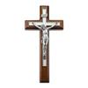 10" Walnut Wood and Pearlized Cross with a Fine Pewter Corpus view 1