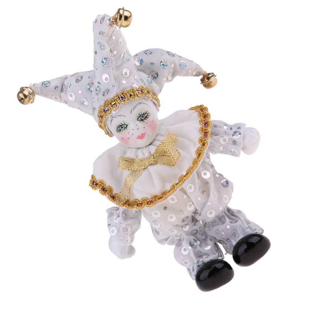 8 inch Porcelain Italian Doll Standing Model Desktop Decoration Collectible White Lovely Poseable Clown Triangel Doll