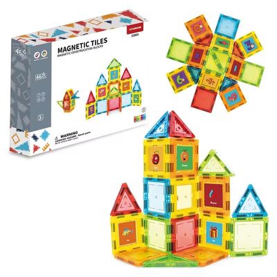 46 PCS Magnetic Tiles Kids stem Building Toy Preschool Learning Blocks Construction Magnet Gift Toddler Aged 3+