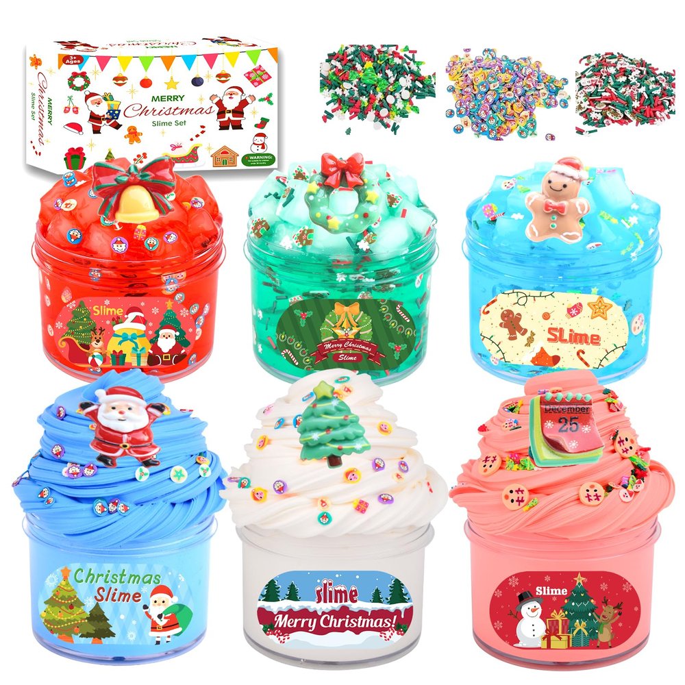 Christmas Slime Advent Calendars 2025, 6 Pack Christmas Slime Toy Set, Classroom Party Favors, Xmas Gifts for Girls Boys 4-12, Non-Sticky, Mess-Free Stress Relief Toys, Xmas Stocking Stuffers