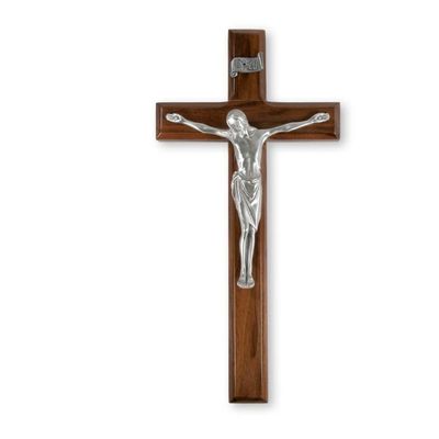 12" Walnut Cross with a Fine Pewter Corpus