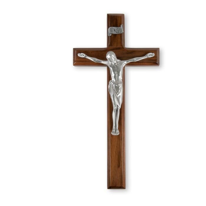 12" Walnut Cross with a Fine Pewter Corpus