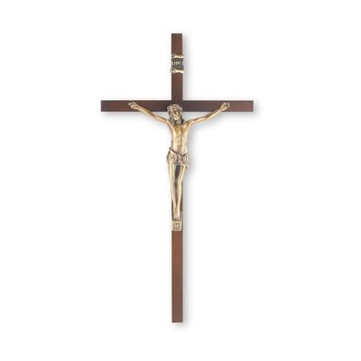 10" Walnut Crucifix with Museum Gold Corpus-P65