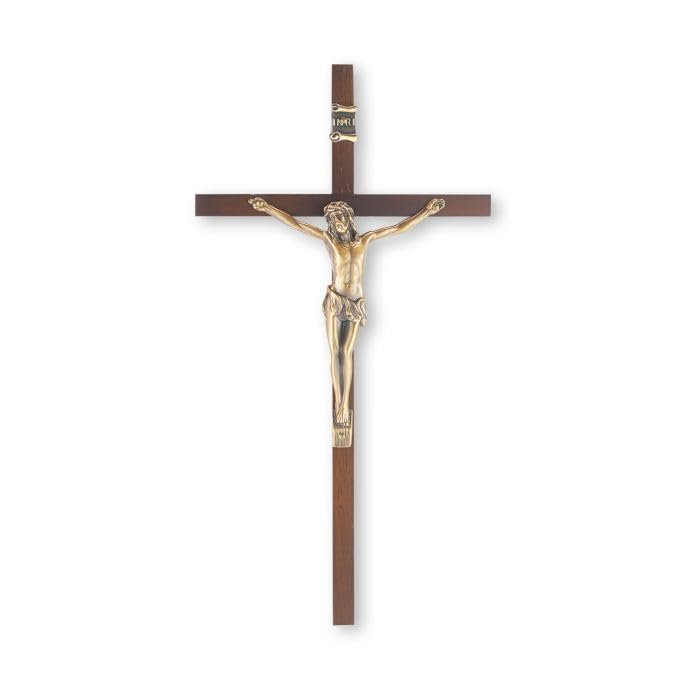 10" Walnut Crucifix with Museum Gold Corpus-P65