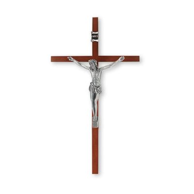 10" Wood Crucifix with Silver Finish Corpus Gift Boxed