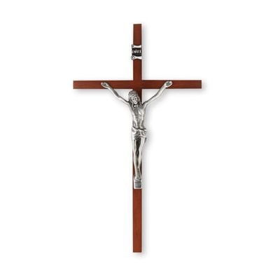 10" Wood Crucifix with Silver Finish Corpus