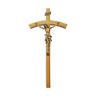 10" Oak Wood Cross with a Museum Gold Finish Corpus
