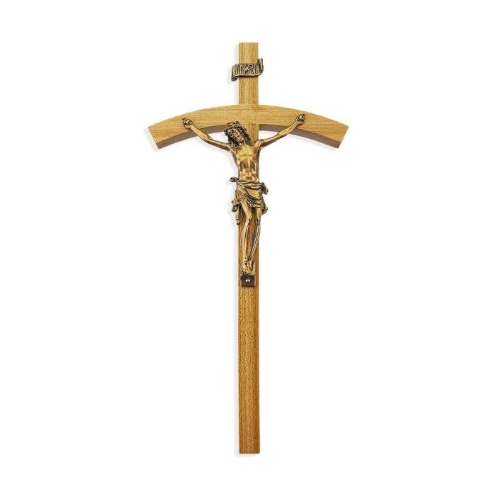 10" Oak Wood Cross with a Museum Gold Finish Corpus