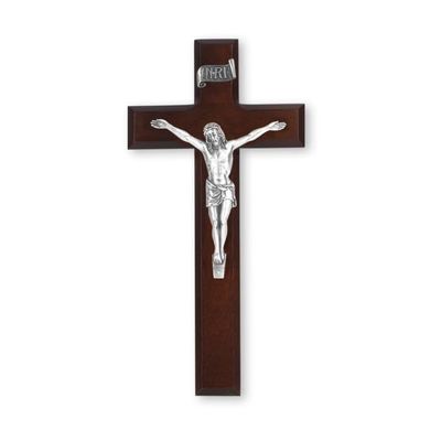 10" Dark Cherry Wood Cross with Pewter Corpus