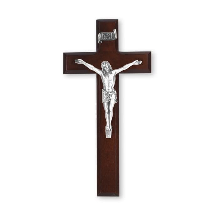 10" Dark Cherry Wood Cross with Pewter Corpus