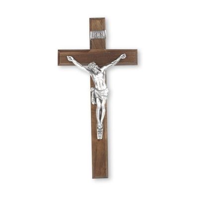 12" Walnut Wood Cross with Antiqued Fine Pewter Corpus