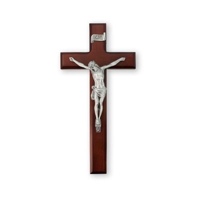 11" Dark Cherry Cross with Fine Pewter Corpus