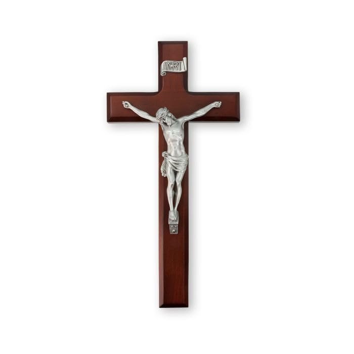 11" Dark Cherry Cross with Fine Pewter Corpus