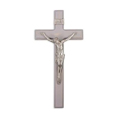 12" Grey Wood Cross with Antiqued Fine Pewter Corpus