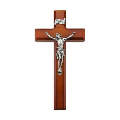 10" Two Tone Wood Cross with a Fine Pewter Corpus