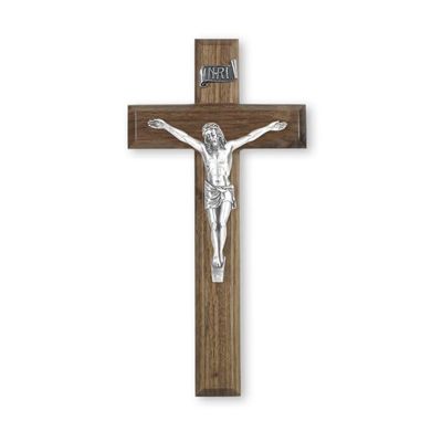 10" Walnut Wood Cross with Fine Pewter Corpus
