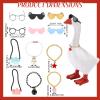 12pcs 7in/17.78cm Small Desk Goose Outfits, Include 6 Mini Sunglasses & 4 Necklace & 2 Camera Magnetic Goose Key Holder Accessories Funny Tiny Desktop Decoration for Office Home view 2