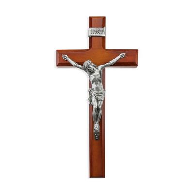 12" Two Tone Wood Cross with Antiqued Pewter Corpus