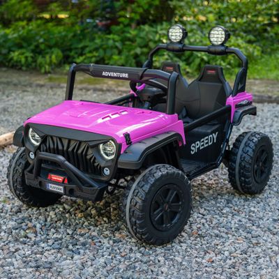24V 2-Seater Kids Ride-On Truck, Real Metal Frame High Power Electric Car with Parent Remote Control, Spring Suspension, LED Lights, Bluetooth Music, 3-Speed, Dual Storage, Pink