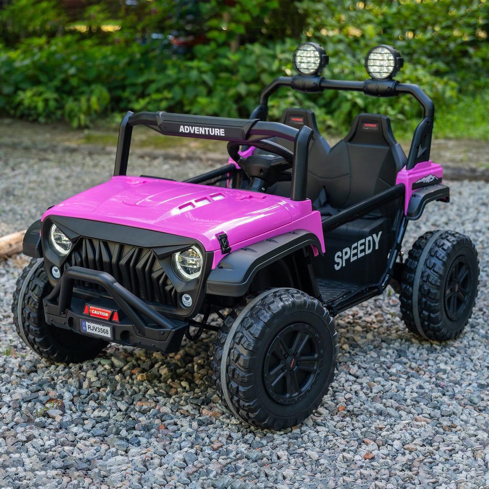 24V 2-Seater Kids Ride-On Truck, Real Metal Frame High Power Electric Car with Parent Remote Control, Spring Suspension, LED Lights, Bluetooth Music, 3-Speed, Dual Storage, Pink