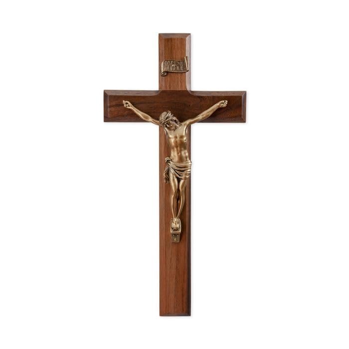 11" Walnut Cross with Museum Gold Tone Corpus
