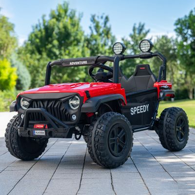 24V 2-Seater Kids Ride-On Truck, Real Metal Frame High Power Electric Car with Parent Remote Control, Spring Suspension, LED Lights, Bluetooth Music, 3-Speed, Dual Storage, Red