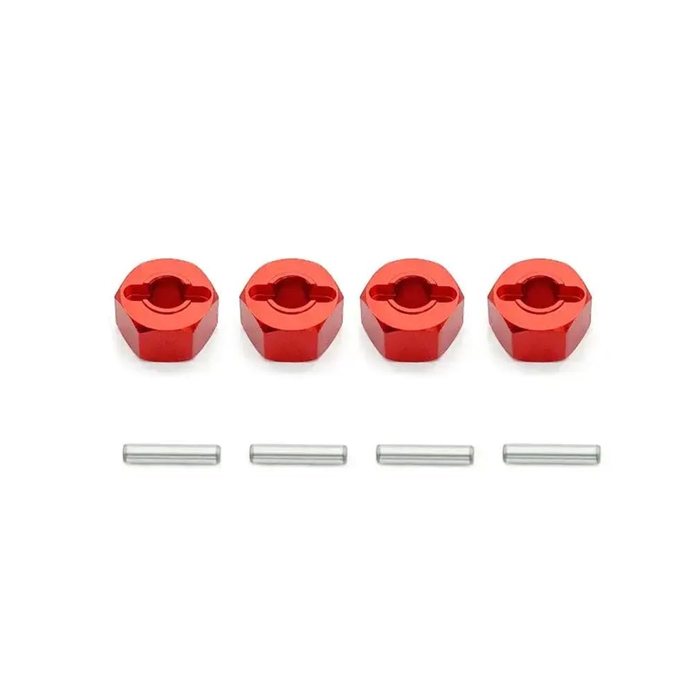 4Pcs Metal 12mm Wheel Hex Hub Adapter Compatible with 1 16 RC Car Models H16 16207 16208 16209 16210 14301 14302 Upgrade Parts Accessories Compatible with Various 1 16 Scale RC Vehicles(Red)