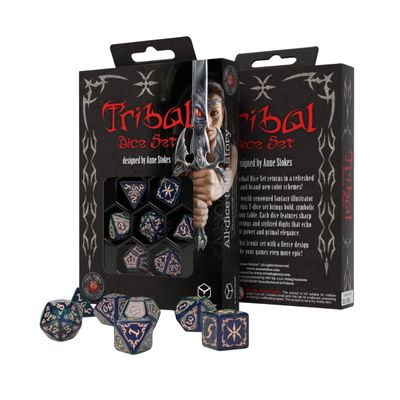 Anne Stokes Tribal Dice Set  Blue-Green & Beige | Q Workshop 7 Polyhedral RPG Dice | Official Licensed Fantasy Dice