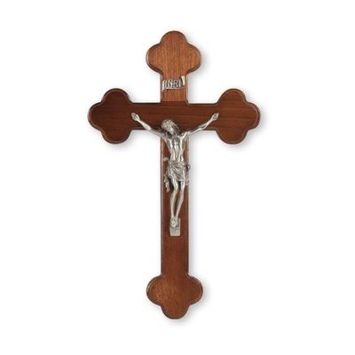 10" Budded Walnut Wood Cross with a Fine Pewter Corpus