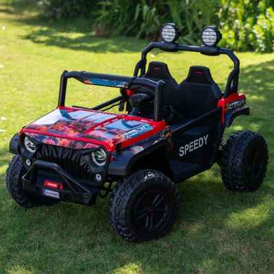 24V Real 2-Seater Kids Electric Truck, Metal Frame, High Power, Remote Control, 3-Speed, Spring Suspension, LED Lights, Bluetooth Music, Dual Storage, Off-Road Gift, Coral Red